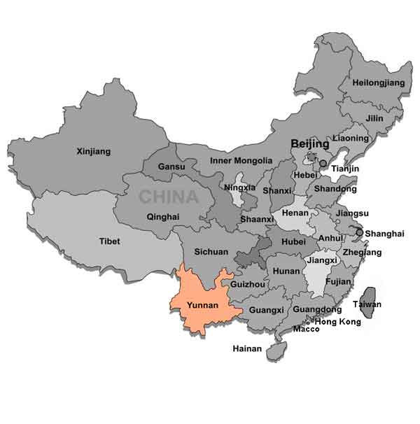 Map on which the location of Yunnan is clear