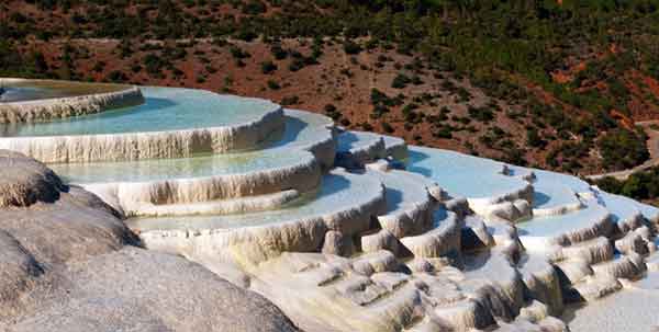 The white water terraces - also known as the Marble terraces - in Shangri-La