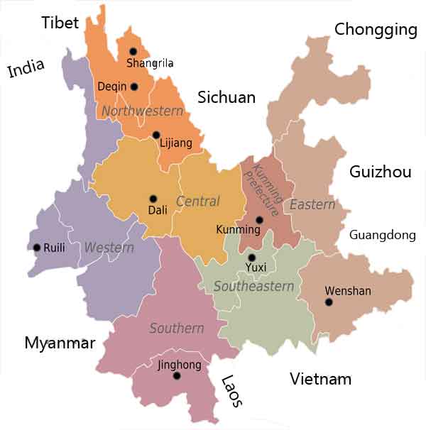 A map with Yunnan province - south China